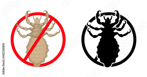 Stop sign crossing out louse, preventing pediculosis and head lice infestation