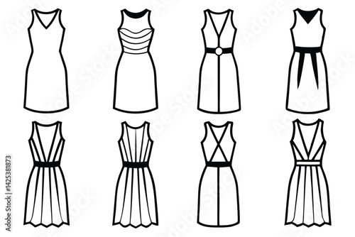 midi dress line art elegant fashion sketch drawing