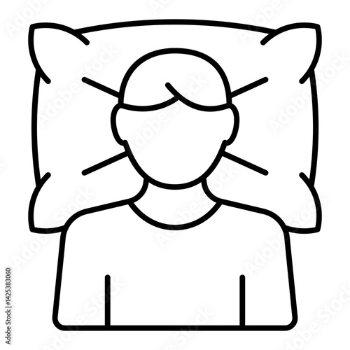 Man lying on pillow thin line icon, psychology and mental health concept. Vector graphics. Human dream diagnostic, therapy sign on white background, linear style for mobile or design.