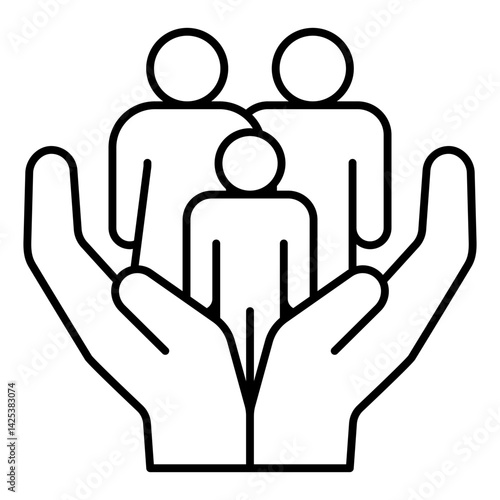 Family with child on hands thin line icon, family psychology concept. Vector graphics. Parents and son, support sign on white background, linear style for mobile or design.