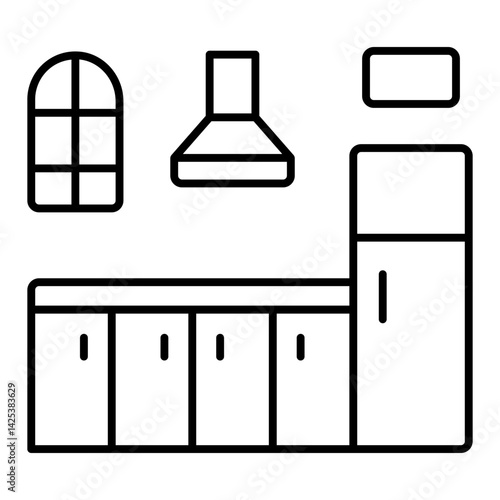 Fototapeta Kitchen furniture and interior thin line icon, house interior concept