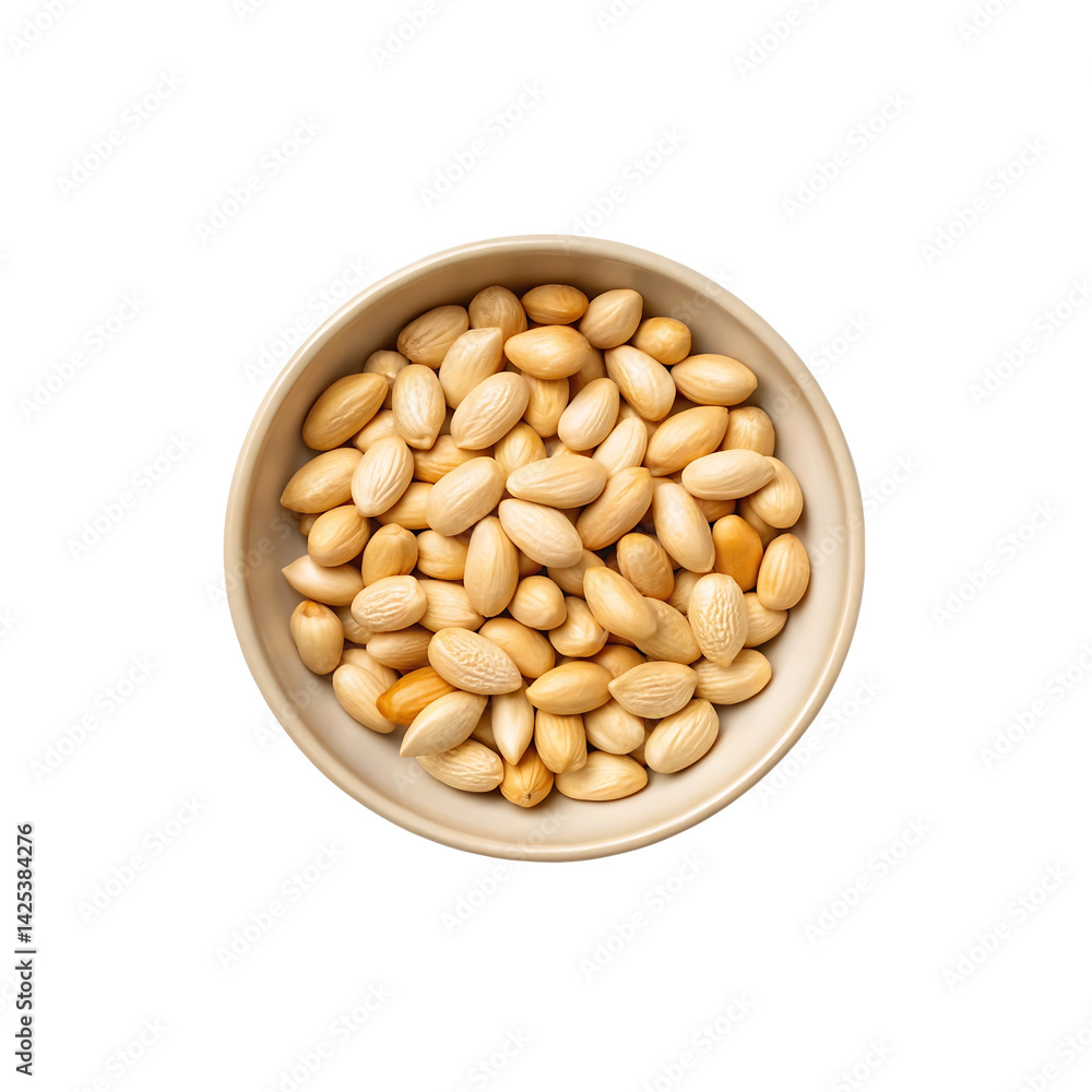 Top View of Peeled Almonds in a White Bowl on a transparent background
Top View of Peeled Almonds in a White Bowl on a transparent background
