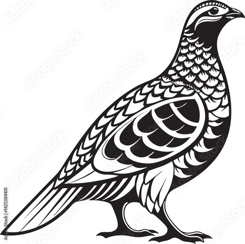 Chukar Partridge bird silhouette vector Illustration