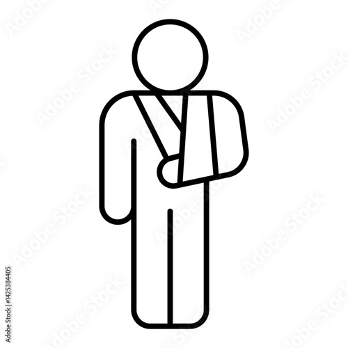 Man with bandage on arm thin line icon, human rescue concept. Vector graphics. Human with hand injury sign on white background, linear style for mobile or design.
