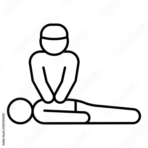 Rescuer performs heart massage thin line icon, human rescue concept. Vector graphics. Man help person, lifesavior sign on white background, linear style for mobile or design.