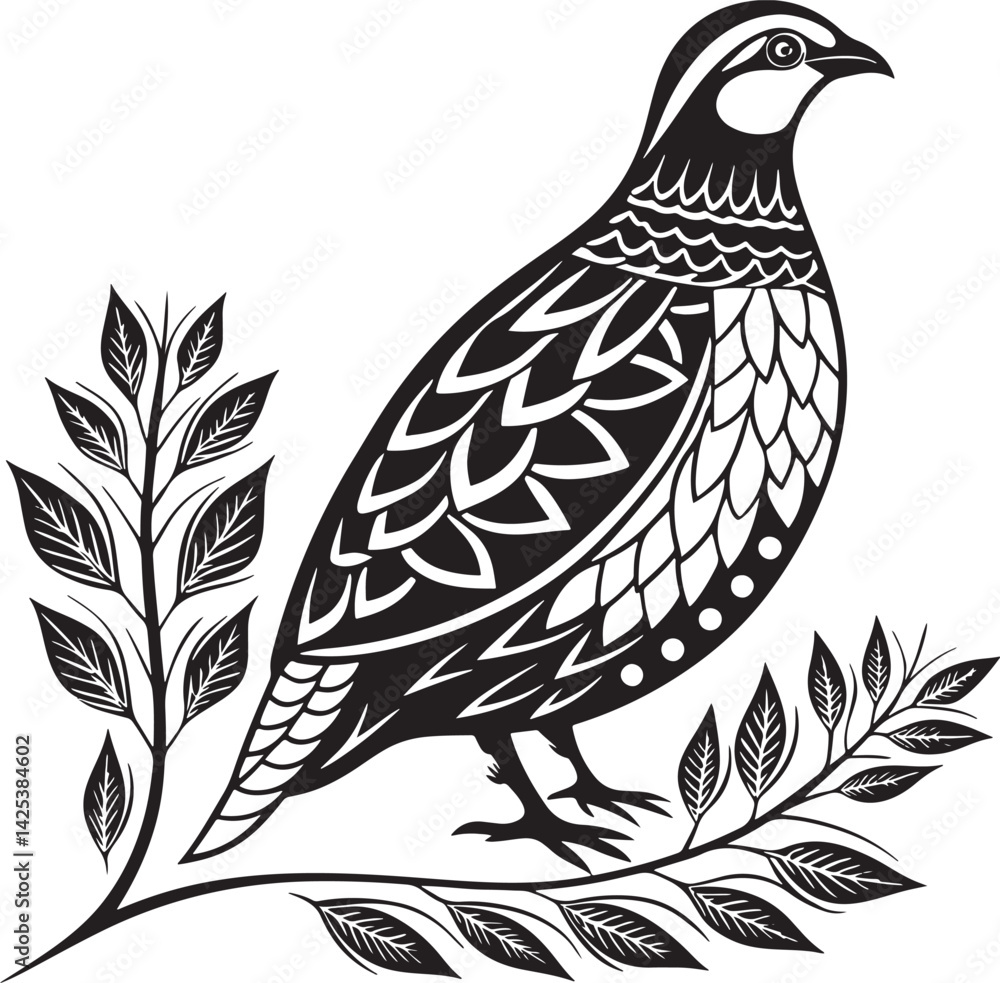 Obraz premium Chukar Partridge bird silhouette vector Illustration