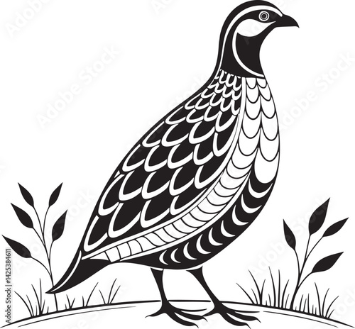Chukar Partridge bird silhouette vector Illustration