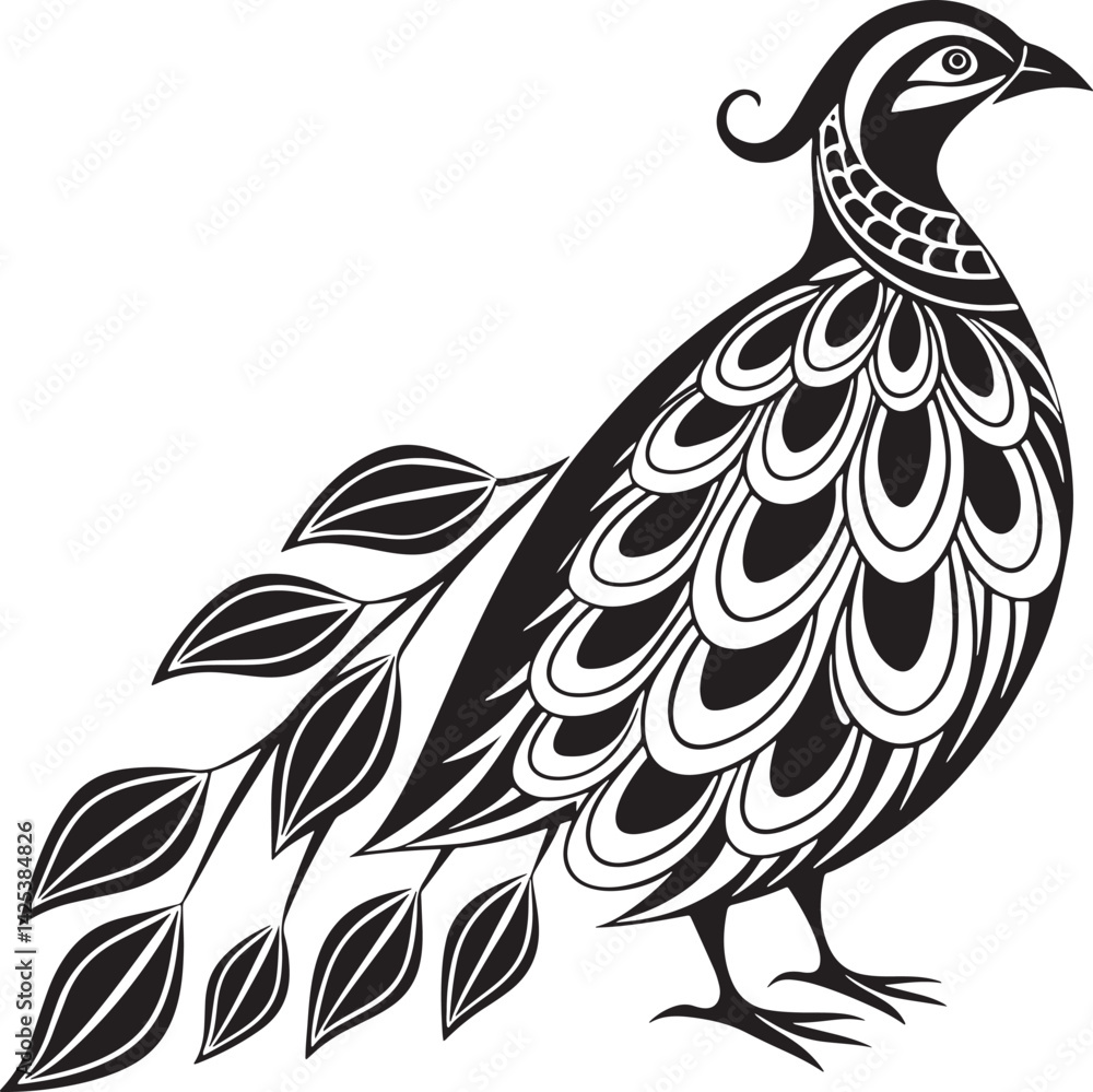 Fototapeta premium Chukar Partridge bird silhouette vector Illustration