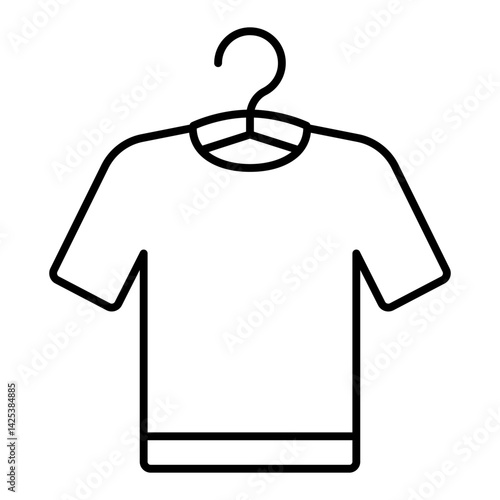 Shirt on hanger with hook thin line icon, laundry service concept. Vector graphics. Hanger with shirt, clothes sign on white background, linear style for mobile or design.