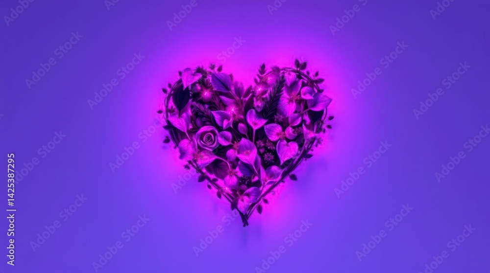 Fototapeta premium Floral Heart Shape Arrangement on Purple Background