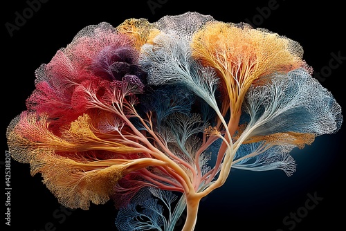 Neurodivergent brain illustration showcasing unique neural pathways in vibrant colors, representing diversity in cognitive processes.
