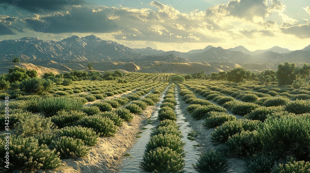 Naklejka premium Mountainous Landscape with Cultivated Fields