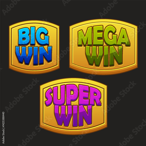 Slot symbols-Big Win, Mega Win and Super Win for casino or slots games. Golden icons for your game asset