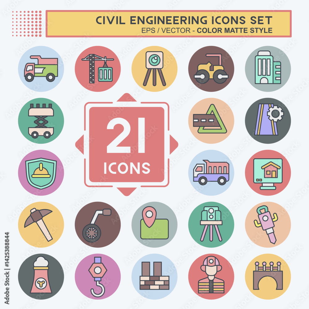 Icon Set Civil Engineering. related to Education symbol. color mate style. editable Icon Set Civil Engineering. related to Education symbol. color mate style. editable