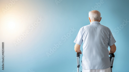 Aged care - An old man walks with a walking aid