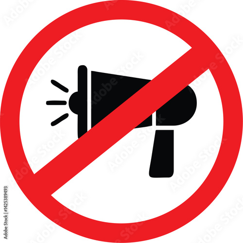 No Sound allowed sign - prohibition symbol for loud noise, announcement, or sound amplification