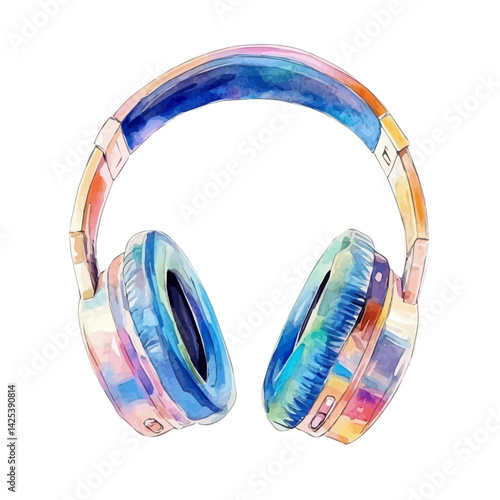 Bluetooth headset with blinking LED, watercolor illustration, isolated on a white background.

