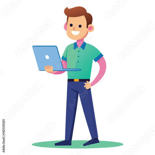 man standing with laptop vector
