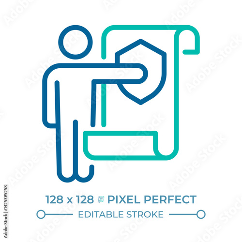 Freedom from state and personal interference in rights pixel perfect two color line icon. Human safety bicolor outline symbol. Duotone linear pictogram. Isolated illustration. Editable stroke