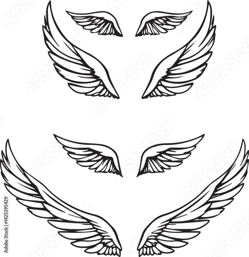 Minimalist Angel Wings Vector Set – Line Art Tattoo Style