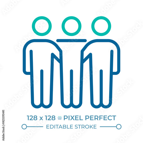 Right of peaceful assembly pixel perfect two color line icon. Freedom of individuals and groups to meet bicolor outline symbol. Duotone linear pictogram. Isolated illustration. Editable stroke