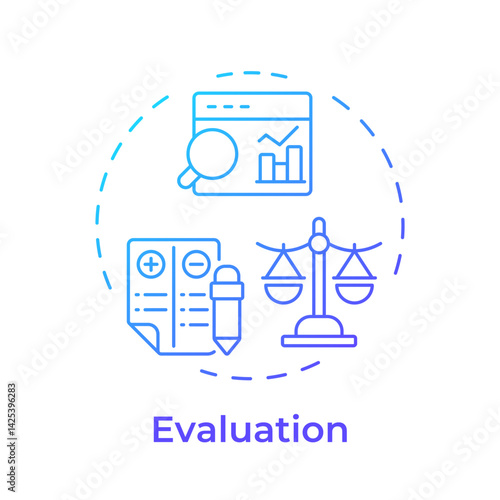 Evaluation blue gradient concept icon. Statistical metrics analysis. Balance sheet, comparison scales. Round shape line illustration. Abstract idea. Graphic design. Easy to use in infographic