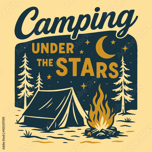 Camping Under Stars with Tent and Campfire Outdoor Adventure Design
