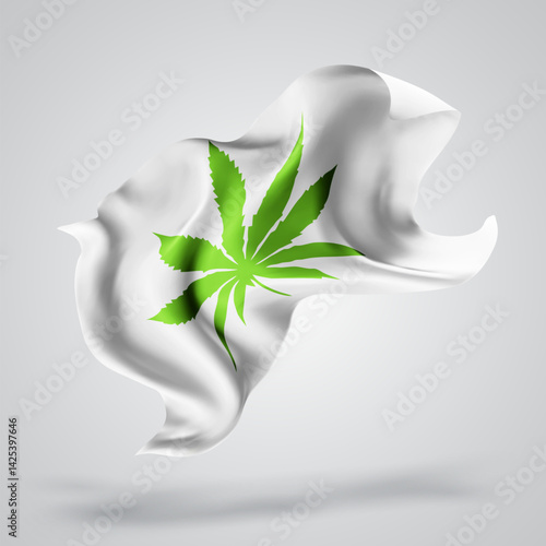 Сannabis, vector 3d flag with waves on a white background