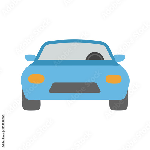 Cartoon Blue Car Front View on Black Background