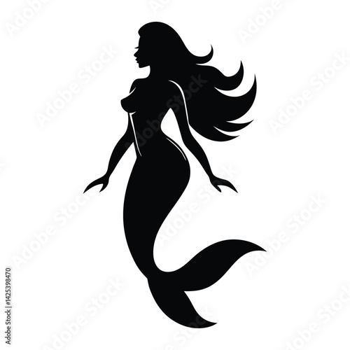 mermaid icon of silhouette vector illustration on white background