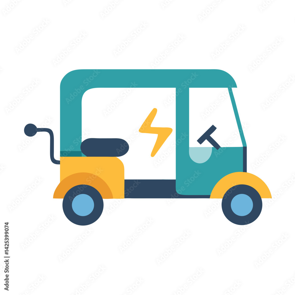 Fototapeta premium Cute electric car vector illustration on black background