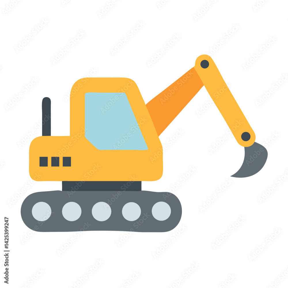 Cartoon Excavator Illustration on Black Background, Construction Vehicle Cartoon Excavator Illustration on Black Background, Construction Vehicle