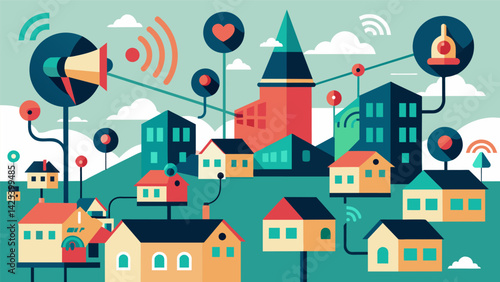 A town tied together by a system of loudspeakers blaring anxietyprovoking sounds and quotes throughout the day..