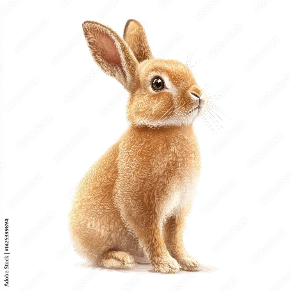 Obraz premium Cute, light orange bunny, sitting, looking up