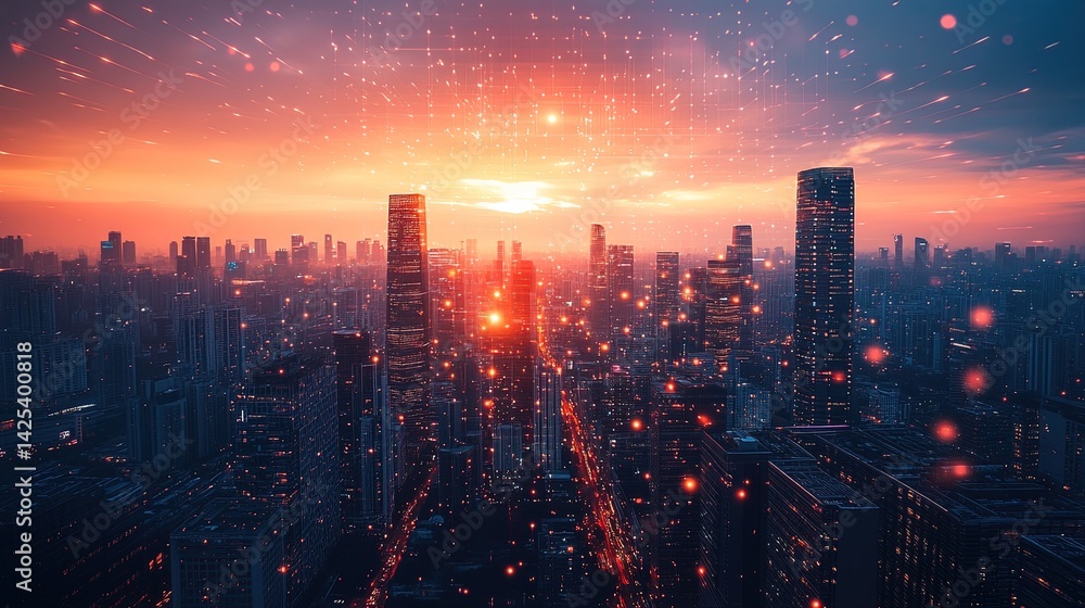 Obraz premium Futuristic Cityscape at Sunset