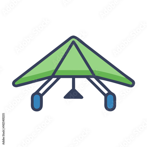 Green hang glider illustration with outline style on black