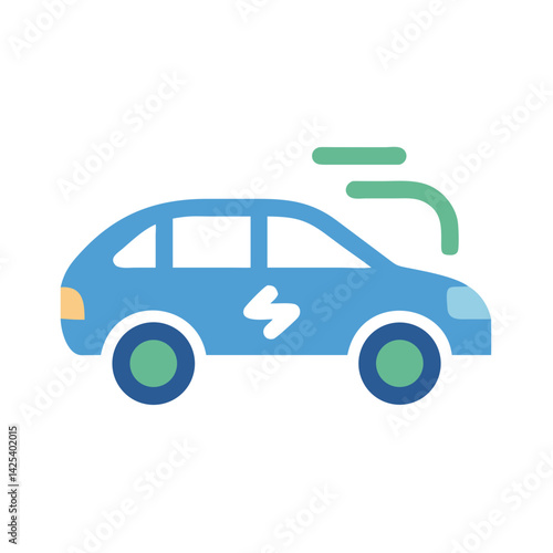 Blue Electric Car with Green Energy Stream Icon