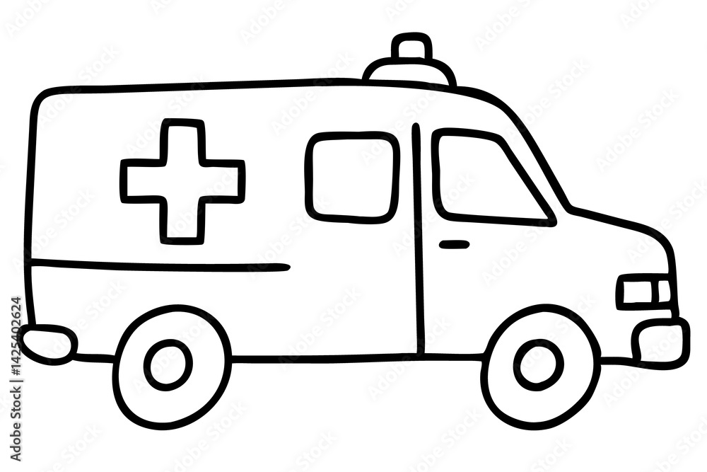 Fototapeta premium Ambulance Vehicle Illustration for Emergency Services Graphics, Healthcare Icons, Medical Transportation Design