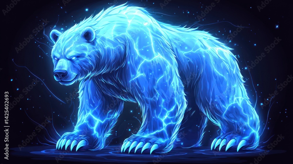 Fototapeta premium Glowing Polar Bear, Dark Background, Gaming Art