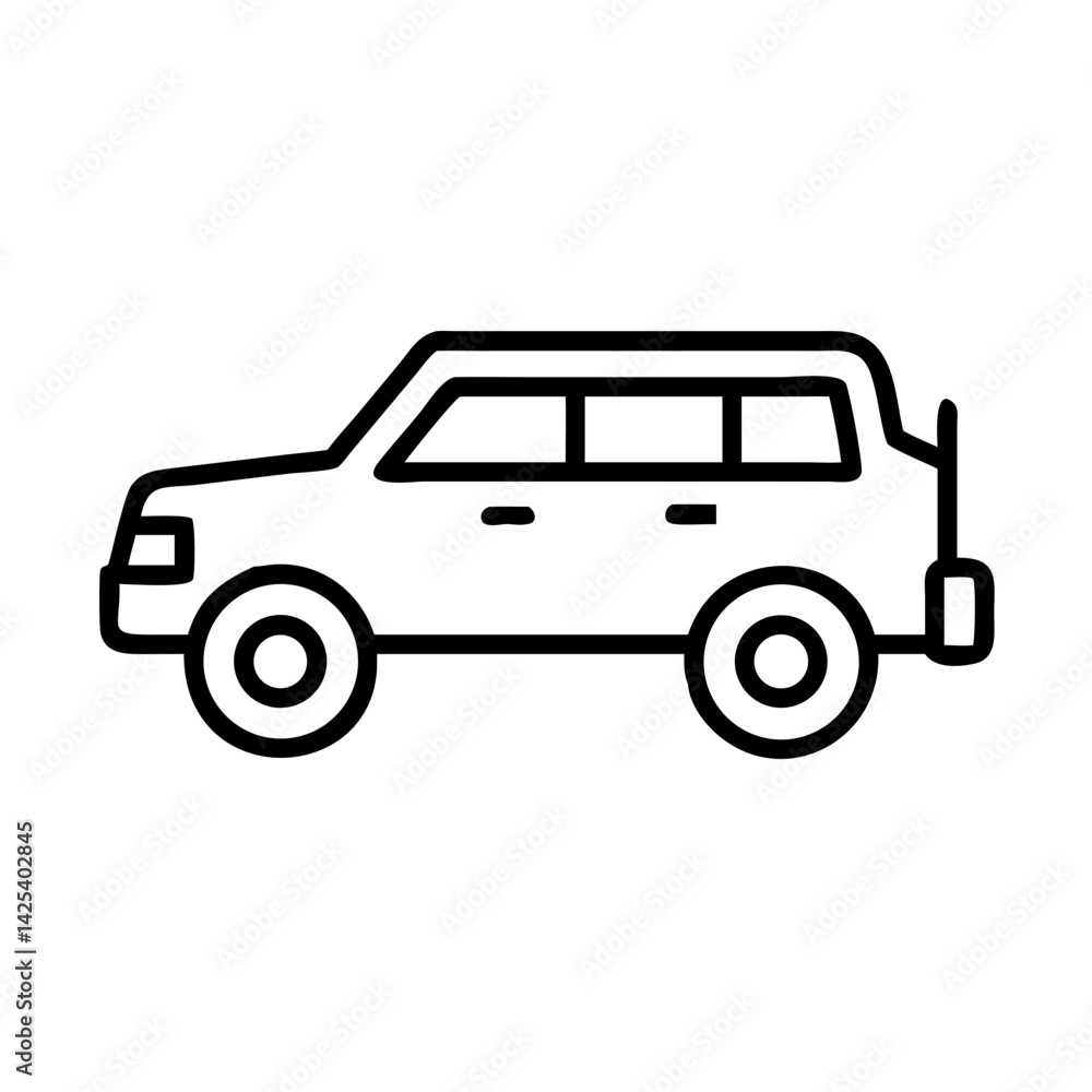 Armored SUV outline illustration in black and white Armored SUV outline illustration in black and white