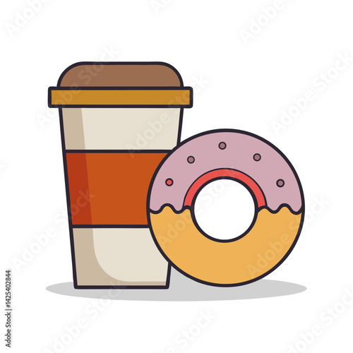 Coffee and donut still life illustration for cafe or bakery design