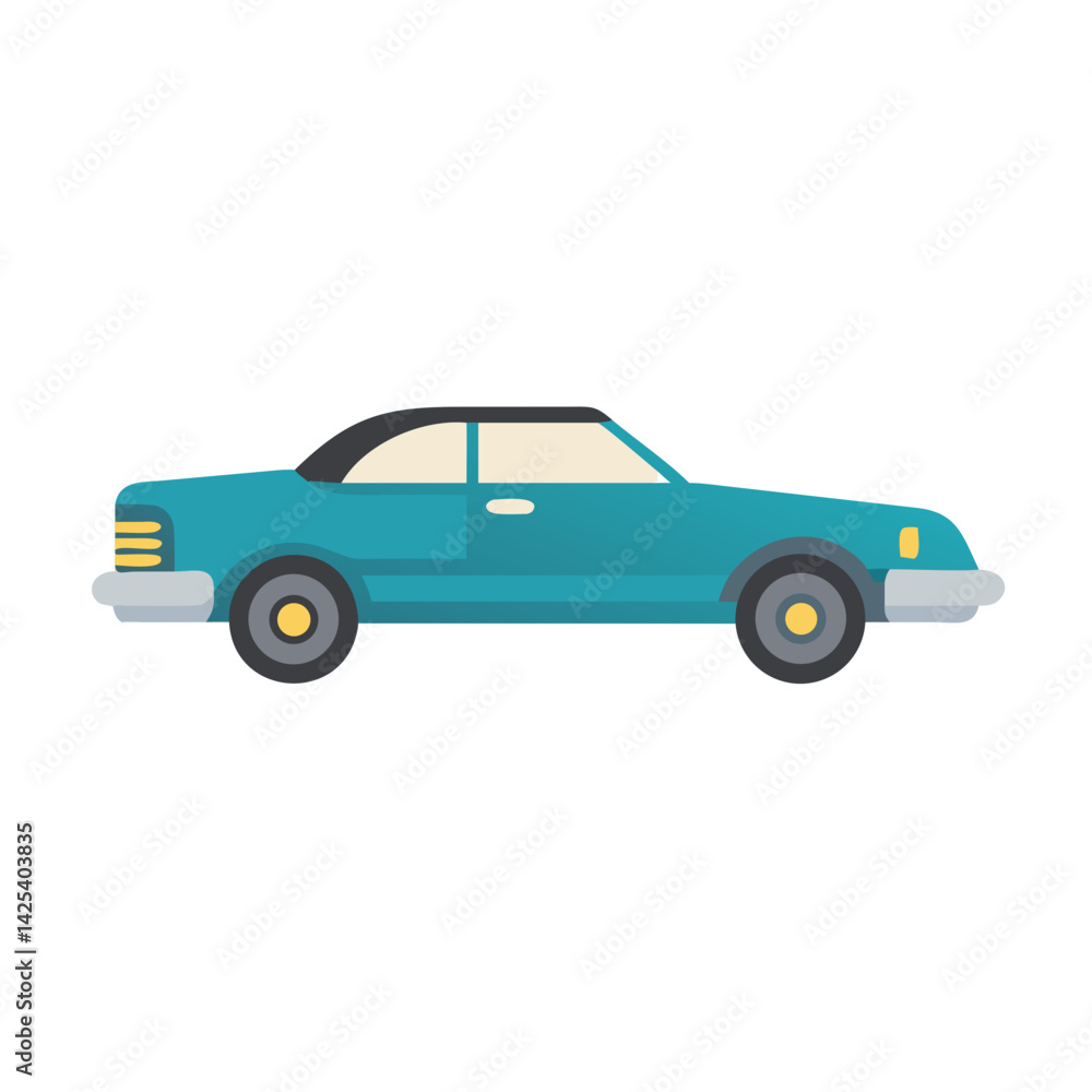 Fototapeta premium Vintage Blue Car Illustration on Black Background Design