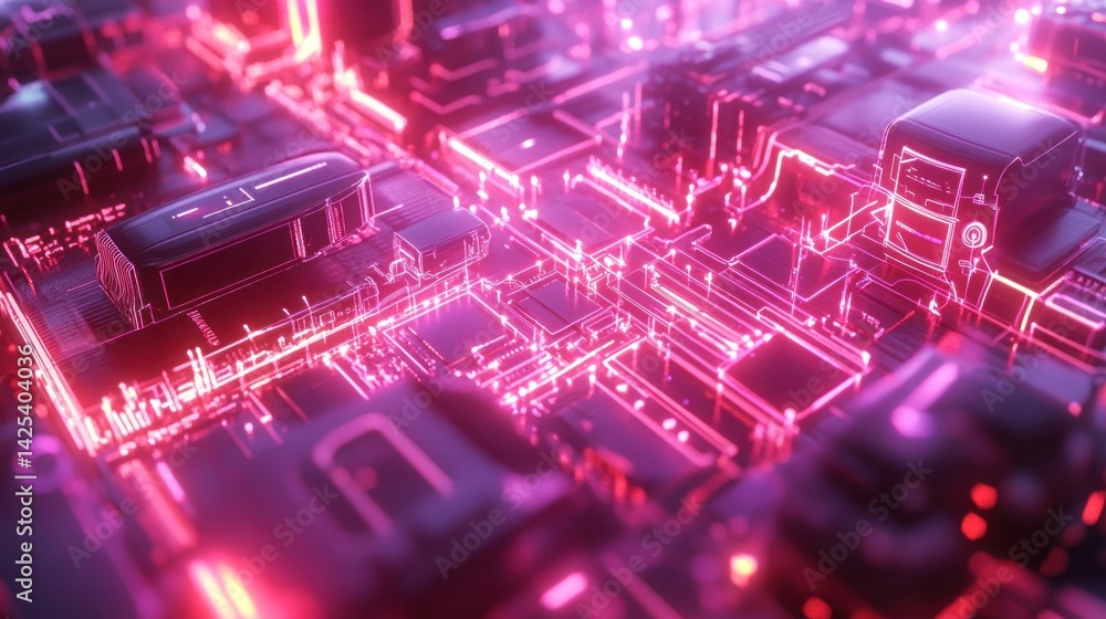 Obraz premium Futuristic Circuit Board Glowing Network