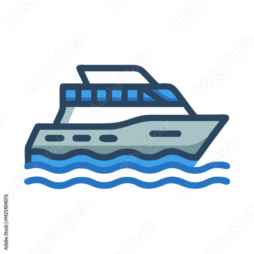 Modern Yacht Illustration on Water with Black Background