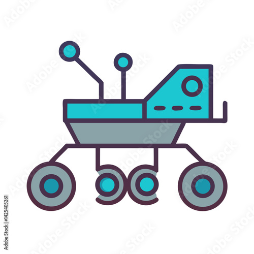 Cartoonish Mars rover icon on black space background