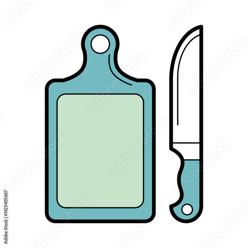knife and cutting board icon - vector illustration of kitchen cutting board and chef knife set