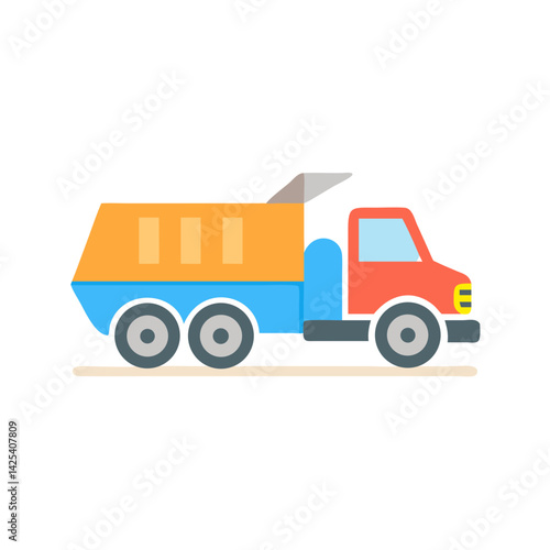 Flat vector style illustration of dump truck icon