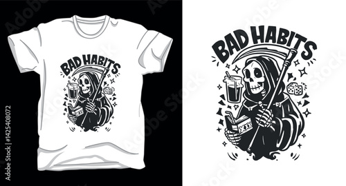 Bad habits skull graphic vector t-shirt design