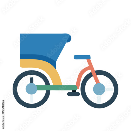 Colorful Flat Vector Tricycle Icon on Black Background