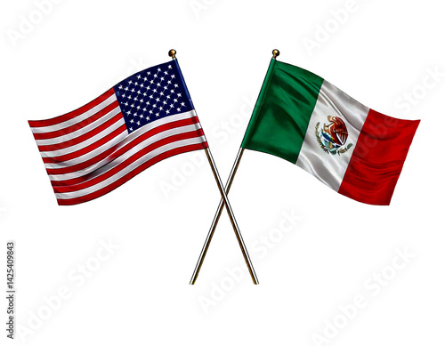  United States of America and Mexico flags white backround